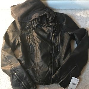 Free People Leather Hooded Jacket